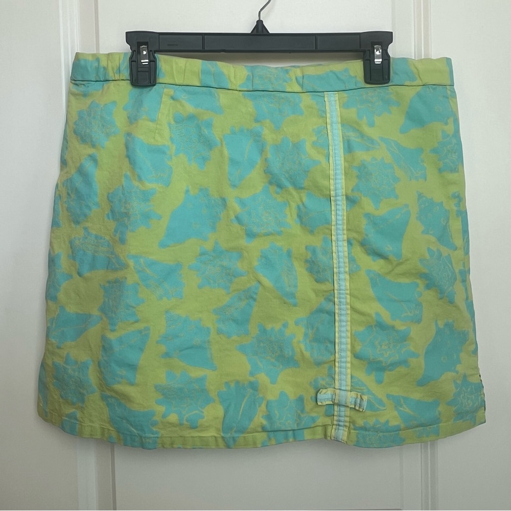 Lilly Pulitzer Green Blue Shell Print adjustable drawstring Skirt Skort size ML